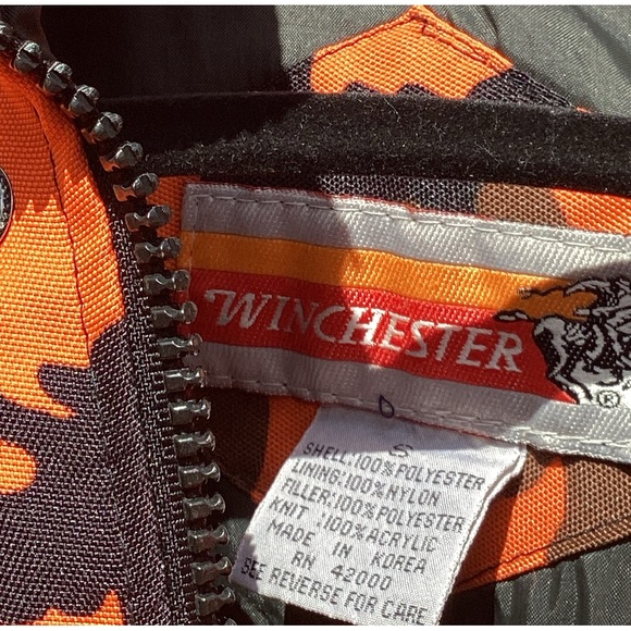 Vintage WINCHESTER ORANGE CAMOUFLAGE HUNTING JACKET w/Removable Hood Sz S UniSex - Picture 2 of 16